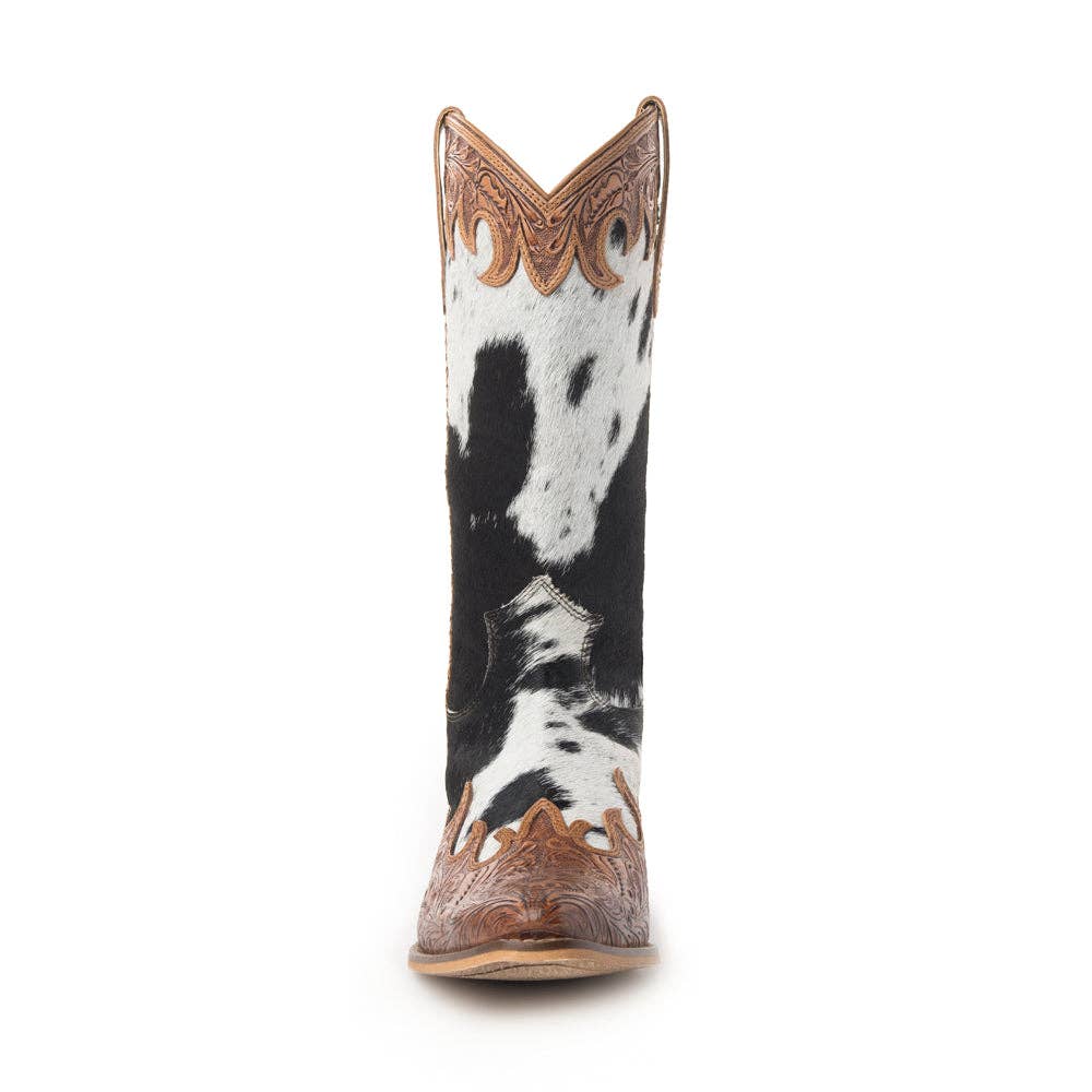 Adelaide Hair-On High Top Boots: Black and White / 7