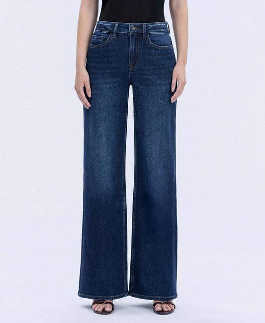 SUPER HIGH RISE FULL LENGTH DARK WASH WIDE JEANS T6937: UPLIFTED JEWEL / 30