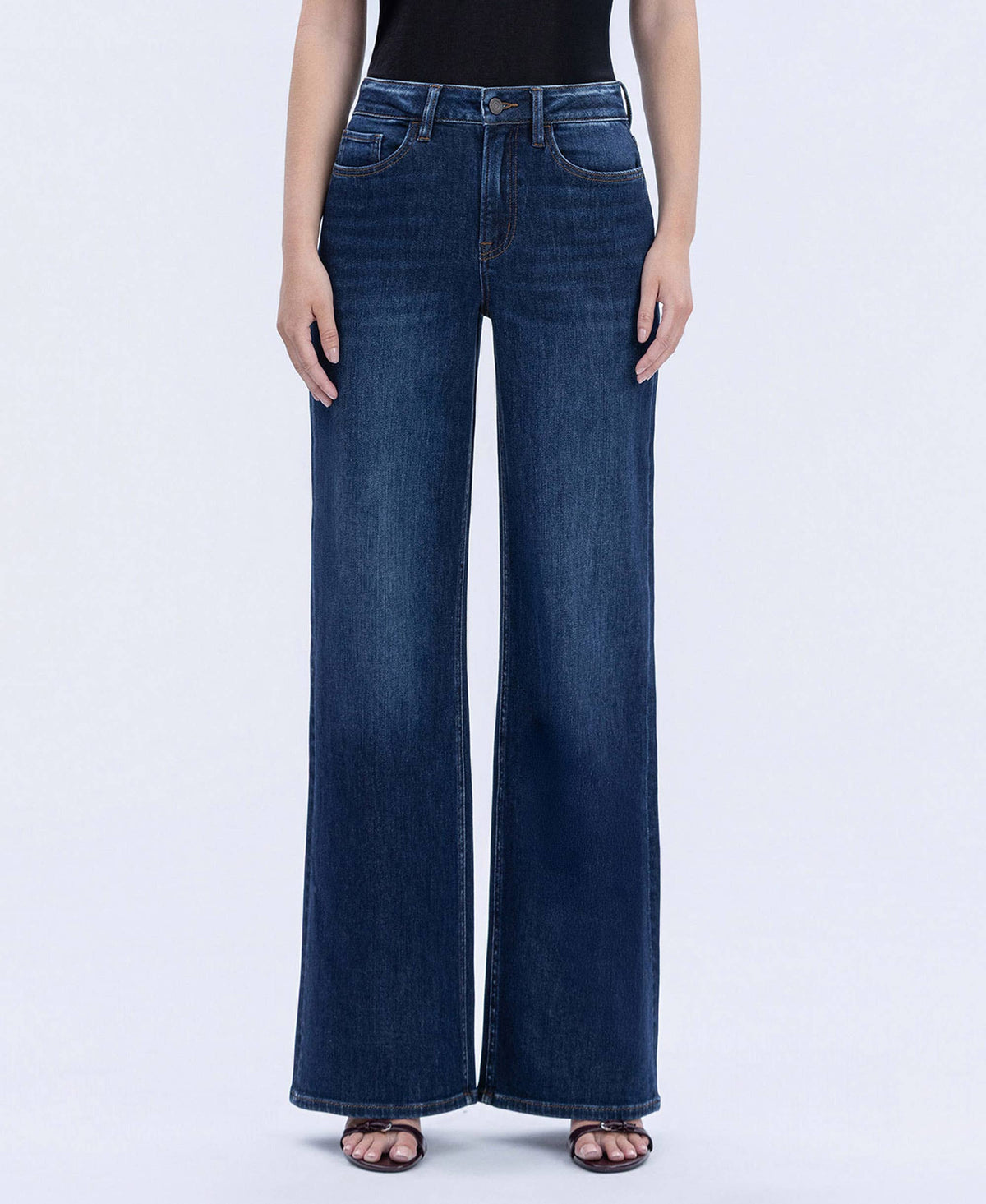 SUPER HIGH RISE FULL LENGTH DARK WASH WIDE JEANS T6937: UPLIFTED JEWEL / 28