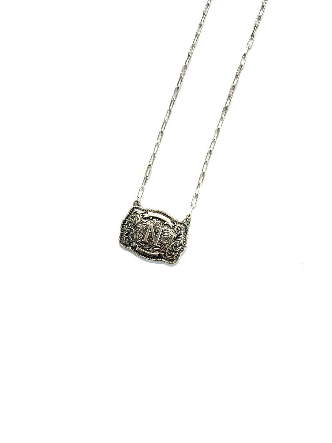 Western Belt Buckle Initial Necklace: K