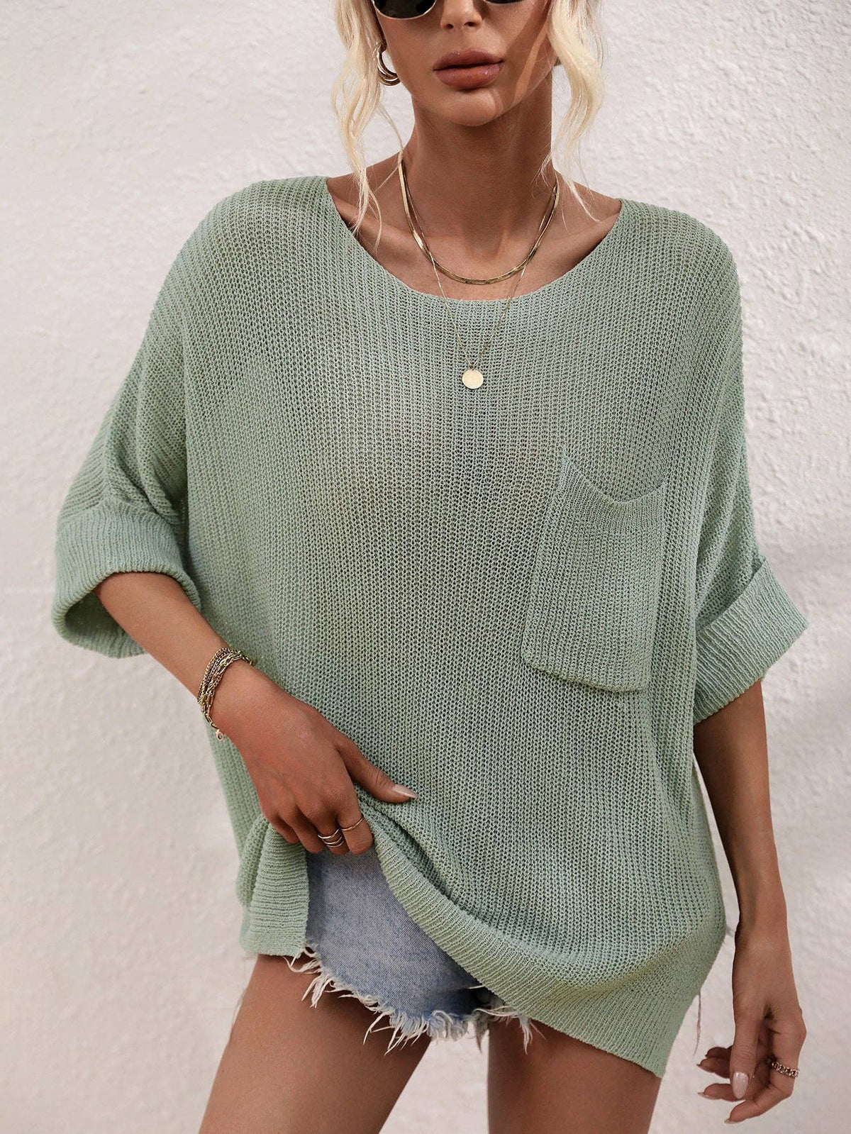 Ladies Mid Sleeves Hollow Out Daily Blouse E2290: Black / L