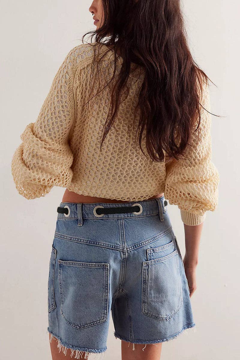 Lace-Up Denim Shorts: BLACK / S