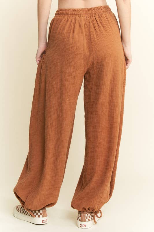 VINTAGE GAUZE JOGGER PANTS: Camel / 1XL