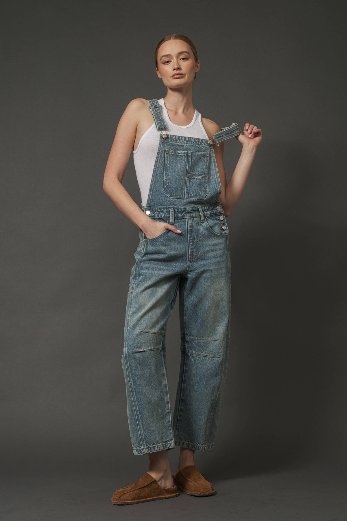 MAP2994 SLOUCHY RELAX FIT DENIM OVERALL: DENIM / M