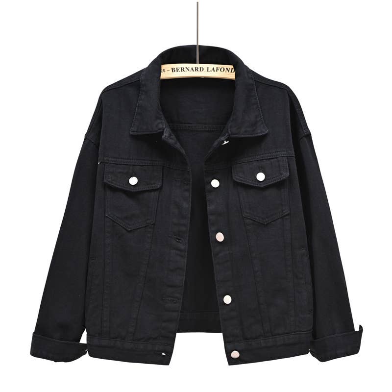 Solid color slim cropped denim jacket casual jacket: White / (L) 1