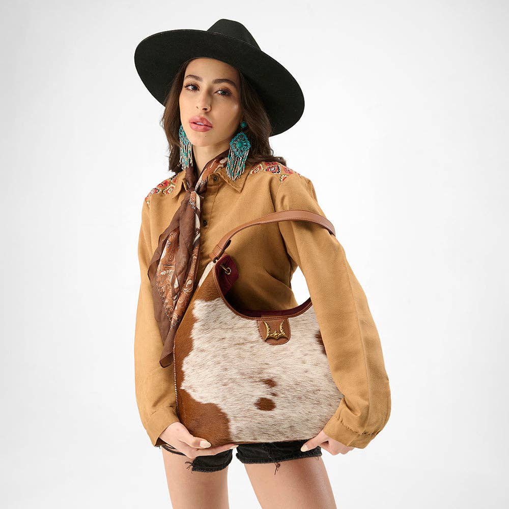 Loyal West Large Purse - In Brown & White Cowhide & Calfskin: Single