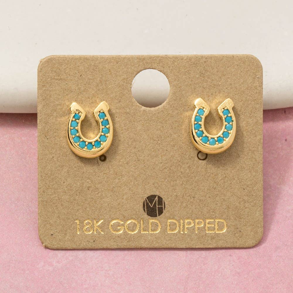 Gold Dipped Western Horse Shoe Stud Earrings: S