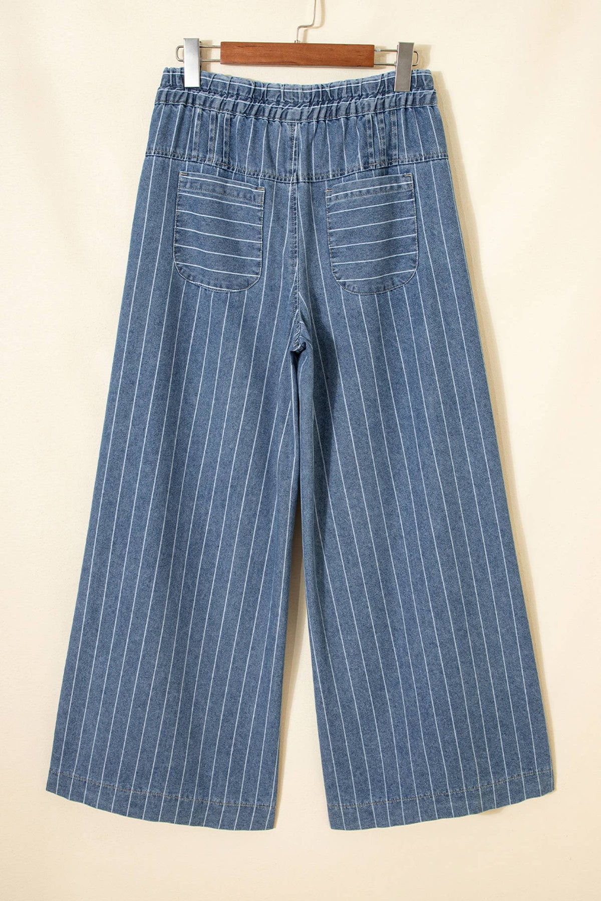 66 Plus Size Button Pleated Drawstring Waist Wide Leg Jeans: Blue / 2X