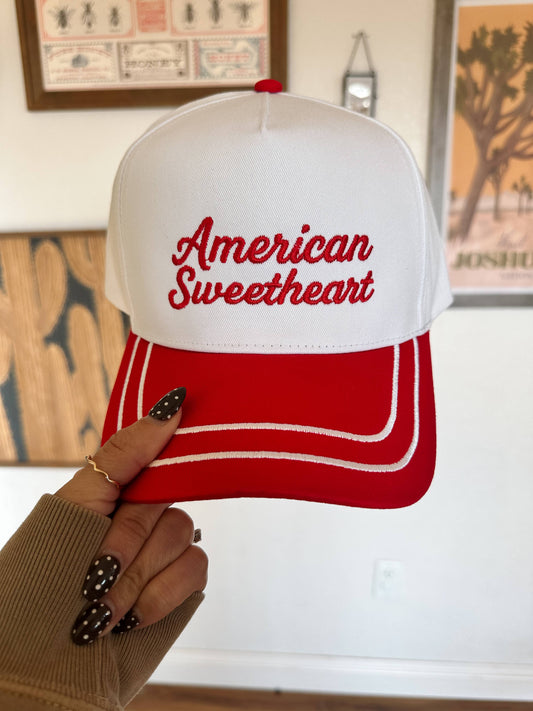 American Sweetheart Embroidered Valentine's Day Hat: Red