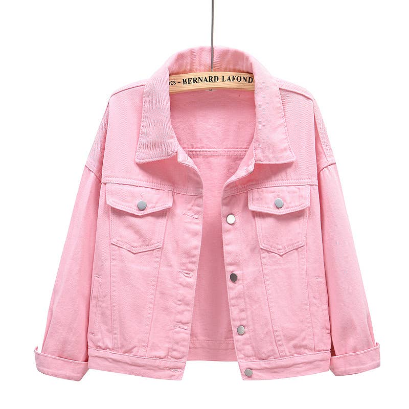 Solid color slim cropped denim jacket casual jacket: White / (L) 1
