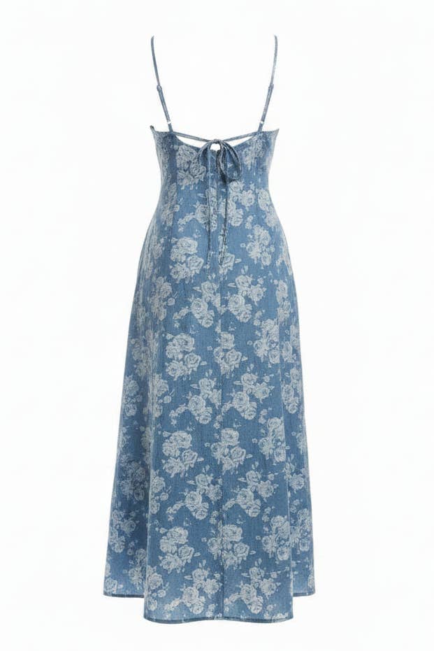 CHAMBRAY CROSS BACK SLIP DRESS: M
