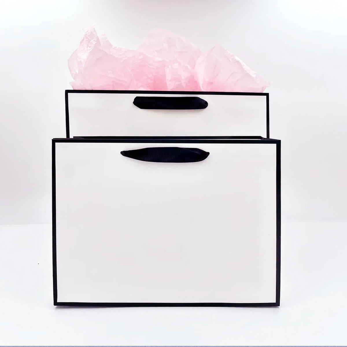 White with Black Border Paper Gift Bag w/ free tissue: H2