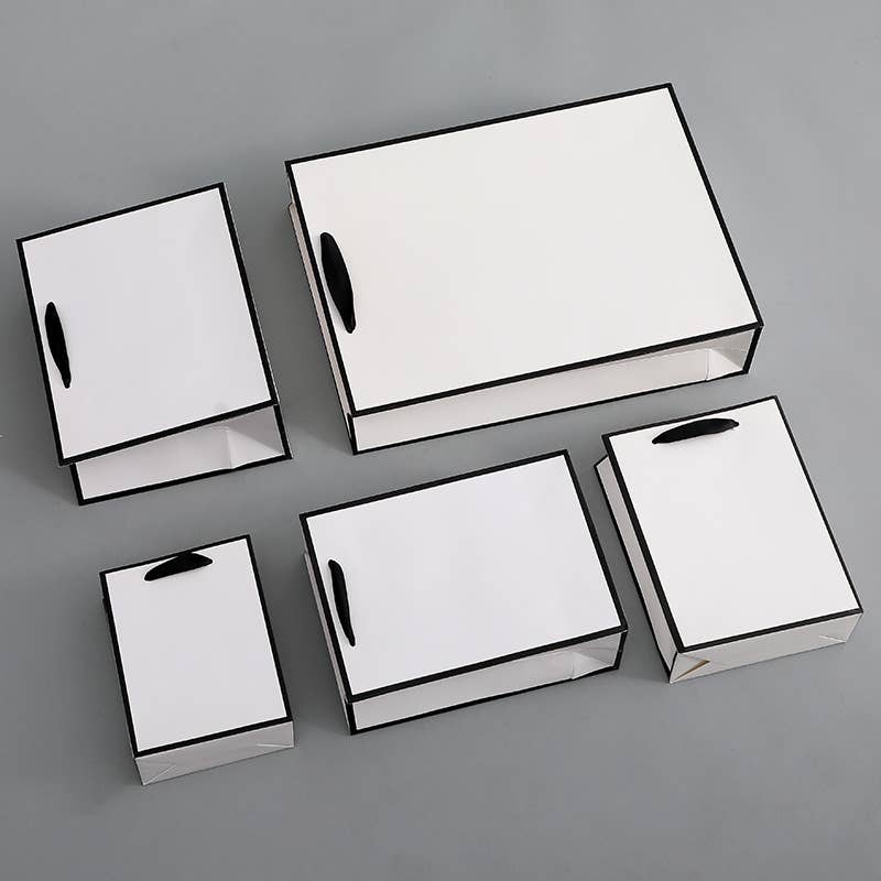 White with Black Border Paper Gift Bag w/ free tissue: H2