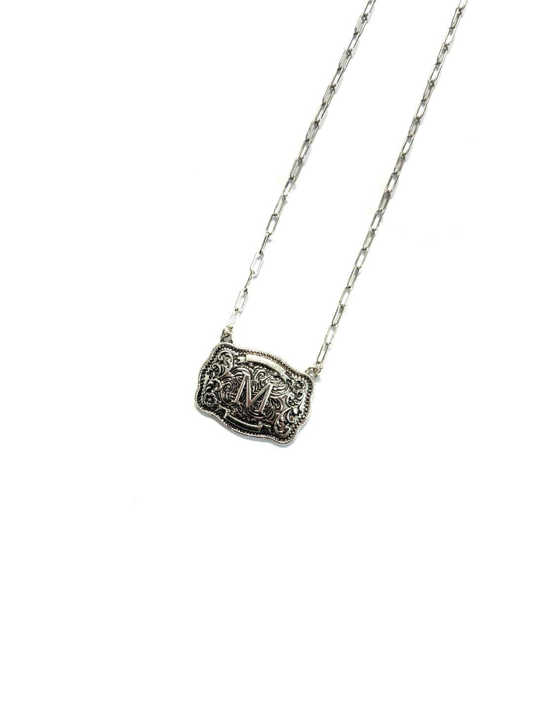 Western Belt Buckle Initial Necklace: A