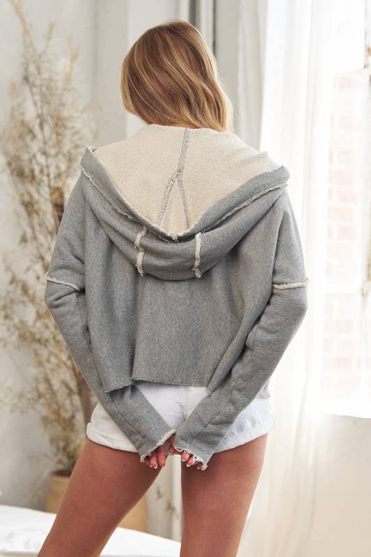 UNFINISHED HEM COTTON FRENCH TERRY HOODIE: H. GREY / L