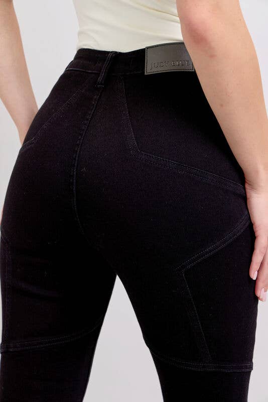 High Waisted Flare With Back Star Seam Detail: BK / 1(25)
