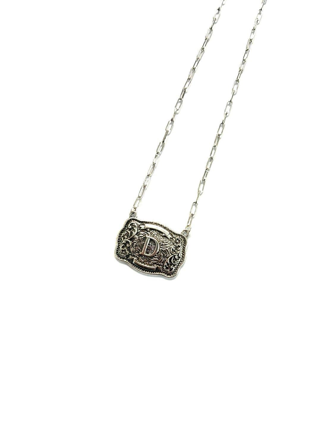 Western Belt Buckle Initial Necklace: A
