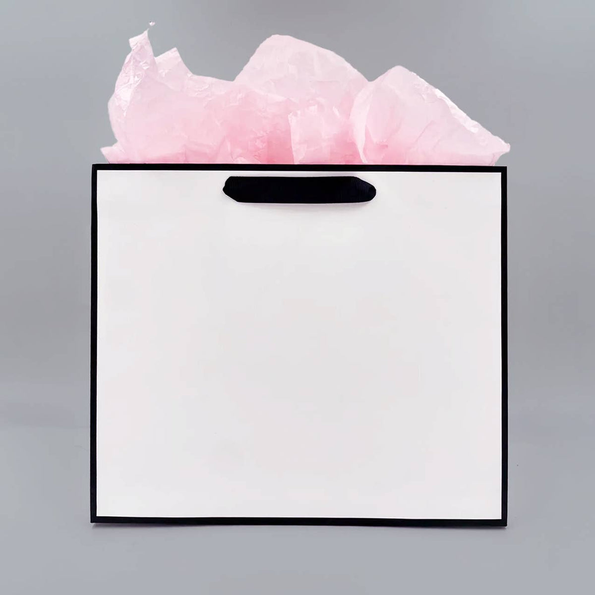 White with Black Border Paper Gift Bag w/ free tissue: H6