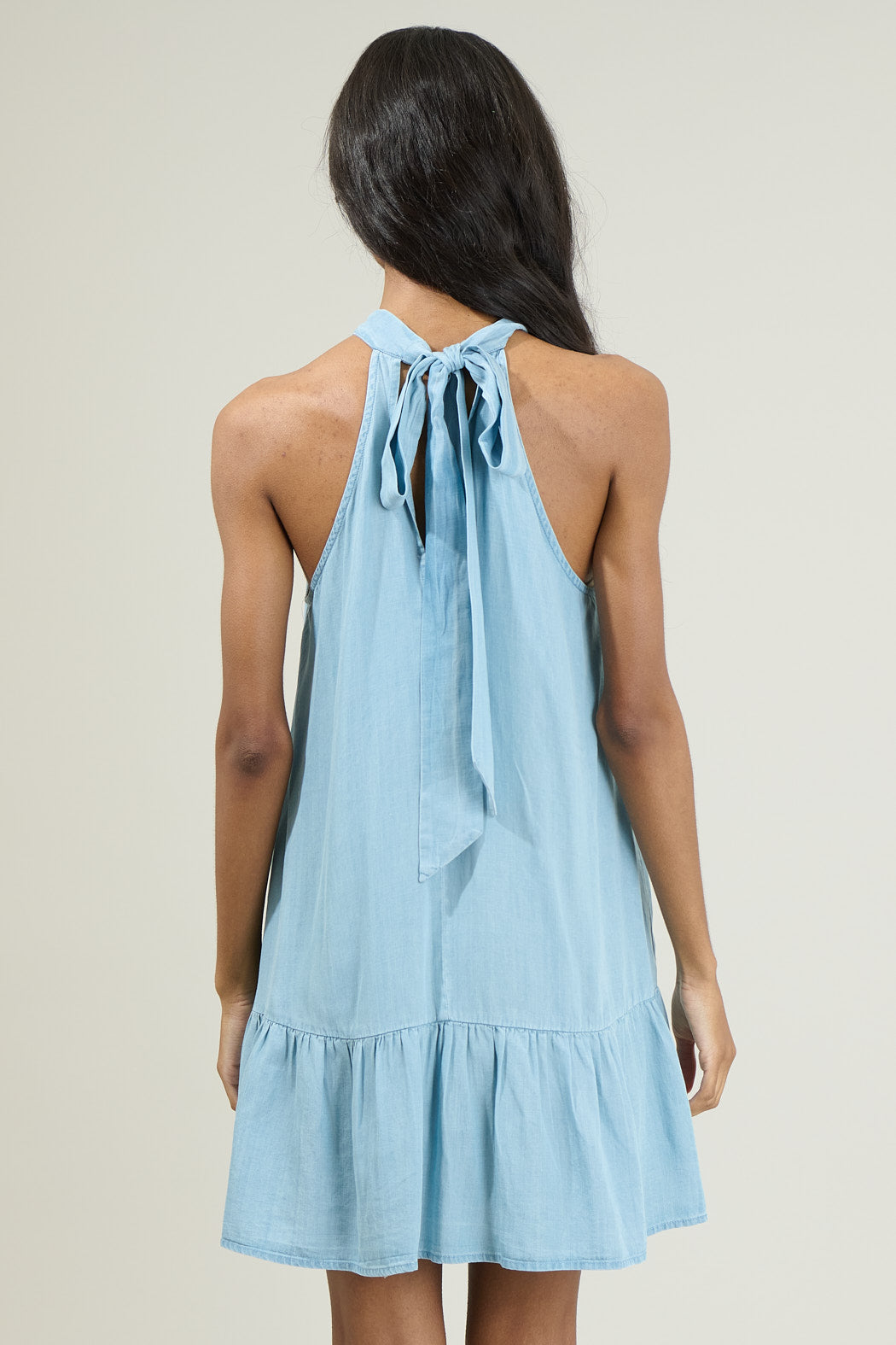 Laly Chambray Mini Ruffle Dress: LIGHT-CHAMBRAY / XL