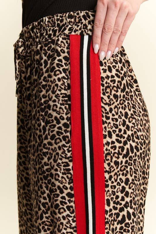 LEOPARD CONTRAST TROUSER RED PANEL: MOCHA BROWN / XL