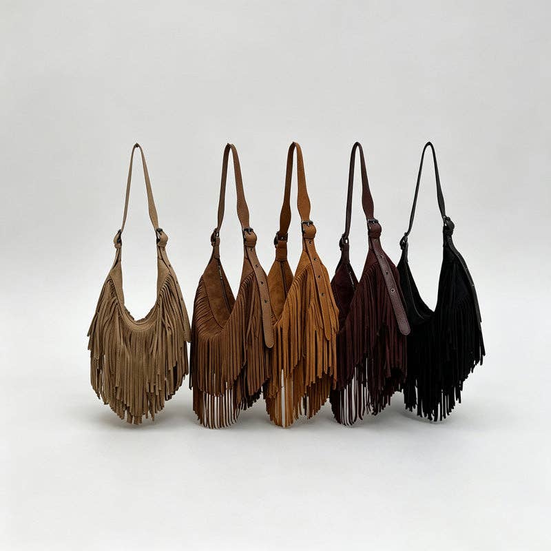 Layered Fringe Shoulder Bag: Black / F