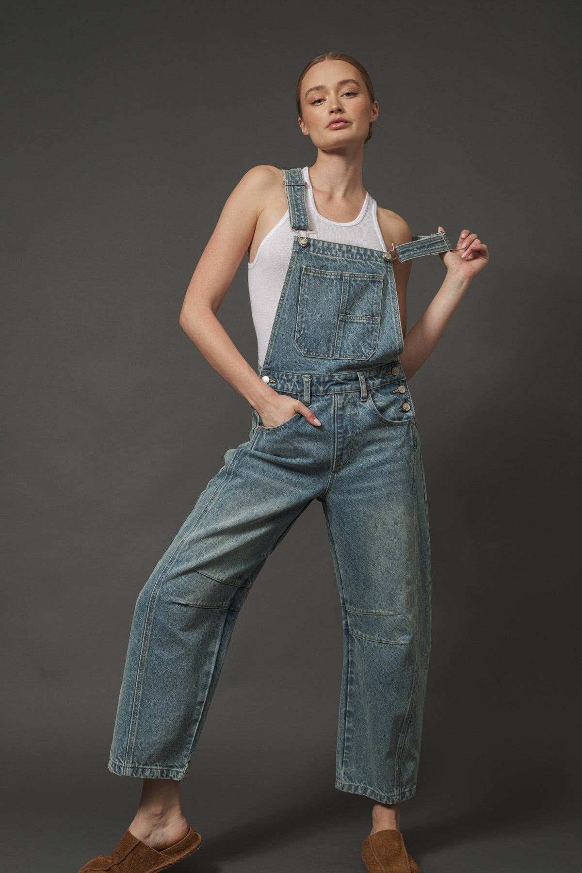 MAP2994 SLOUCHY RELAX FIT DENIM OVERALL: DARK BLUE WASH / S