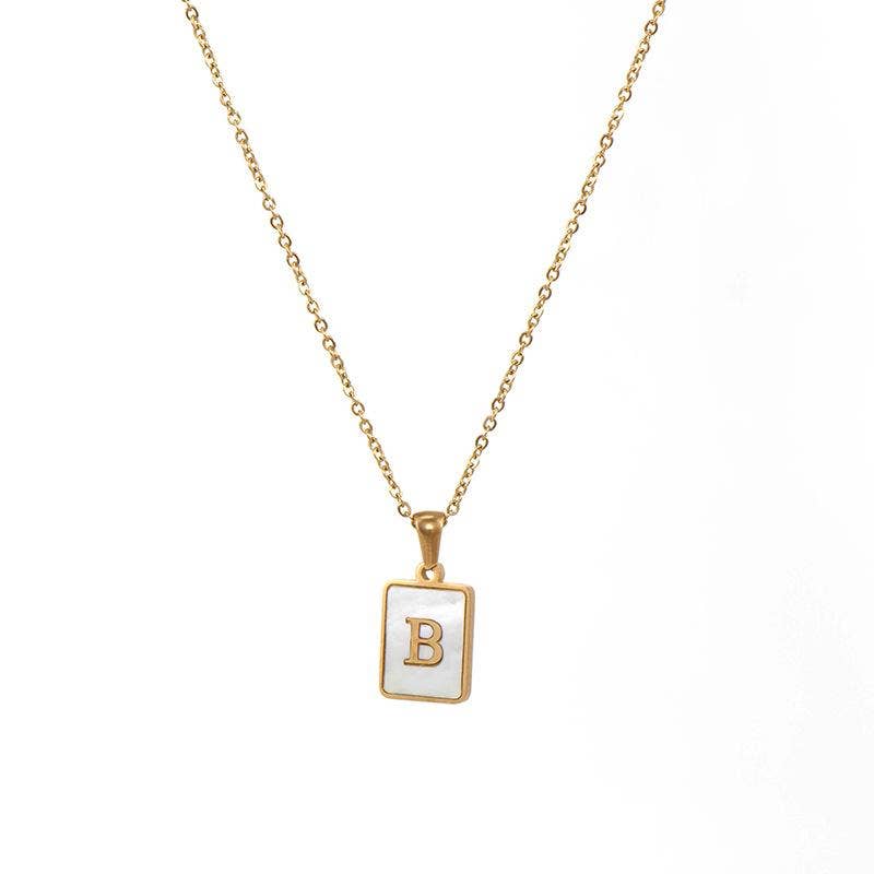 Square Initial 18K Gold-plated Stainless Steel Necklace -FGS: W