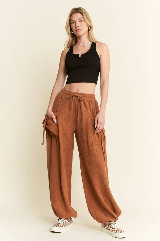 VINTAGE GAUZE JOGGER PANTS: Camel / S
