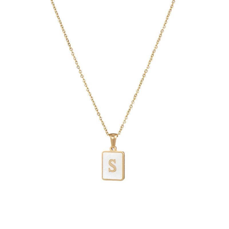 Square Initial 18K Gold-plated Stainless Steel Necklace -FGS: V