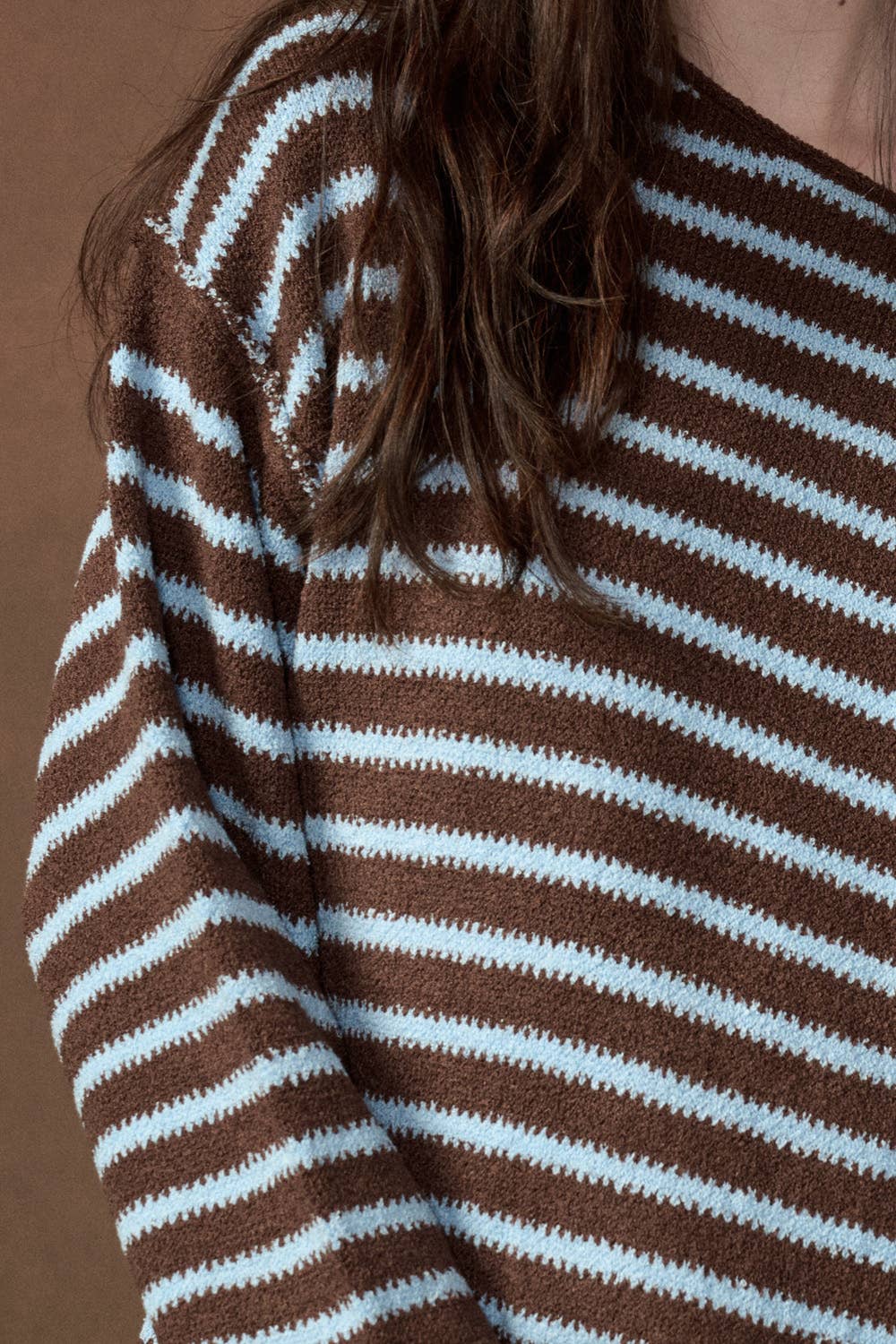 Striped Textured Knit Oversized Sweater: Midnight-Grey / L
