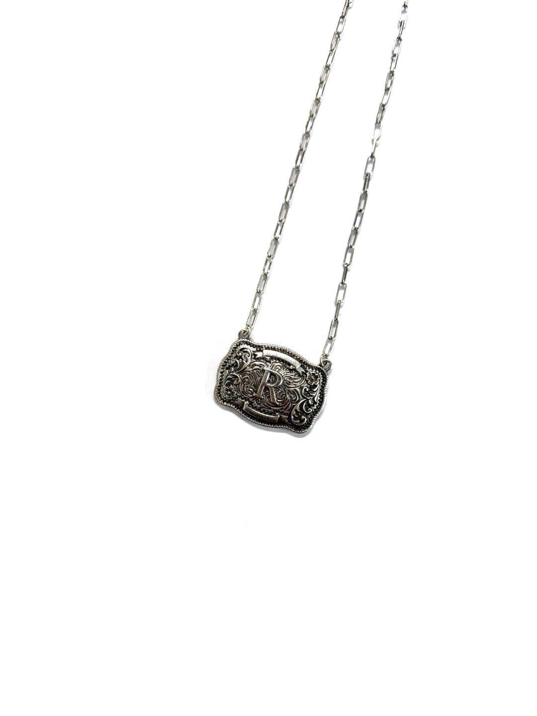 Western Belt Buckle Initial Necklace: A