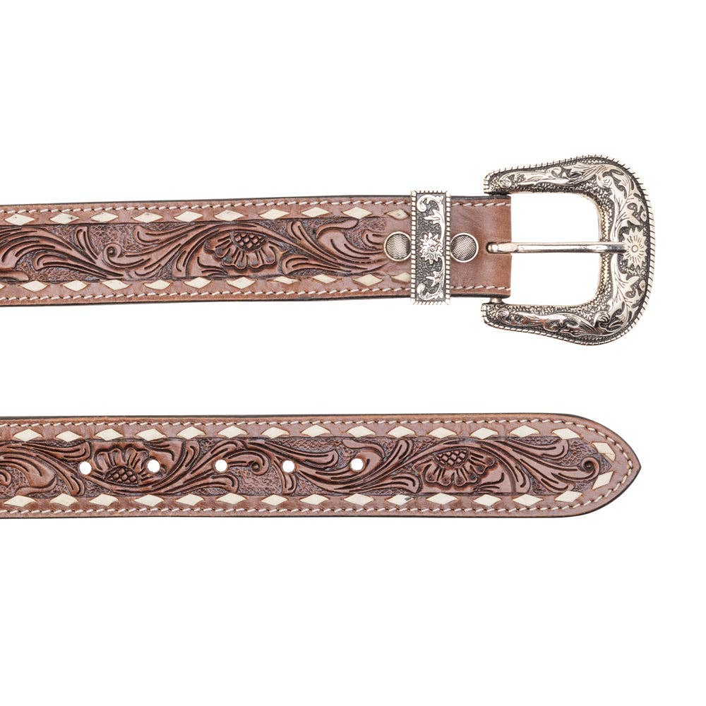 Talavera Handtooled Leather Belt for Women in Ember: Ember / L