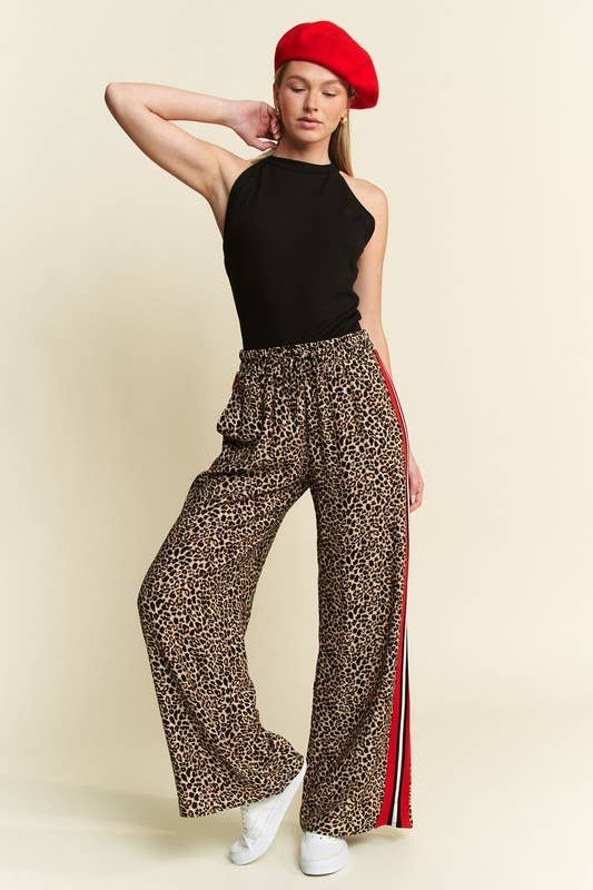 LEOPARD CONTRAST TROUSER RED PANEL: MOCHA BROWN / L