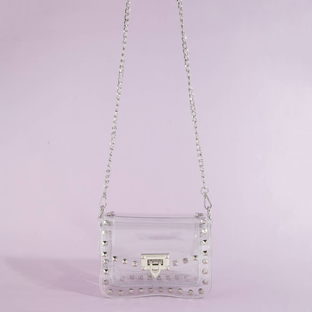Clear Studded Crossbody Stadium Bag With Chain Strap: S