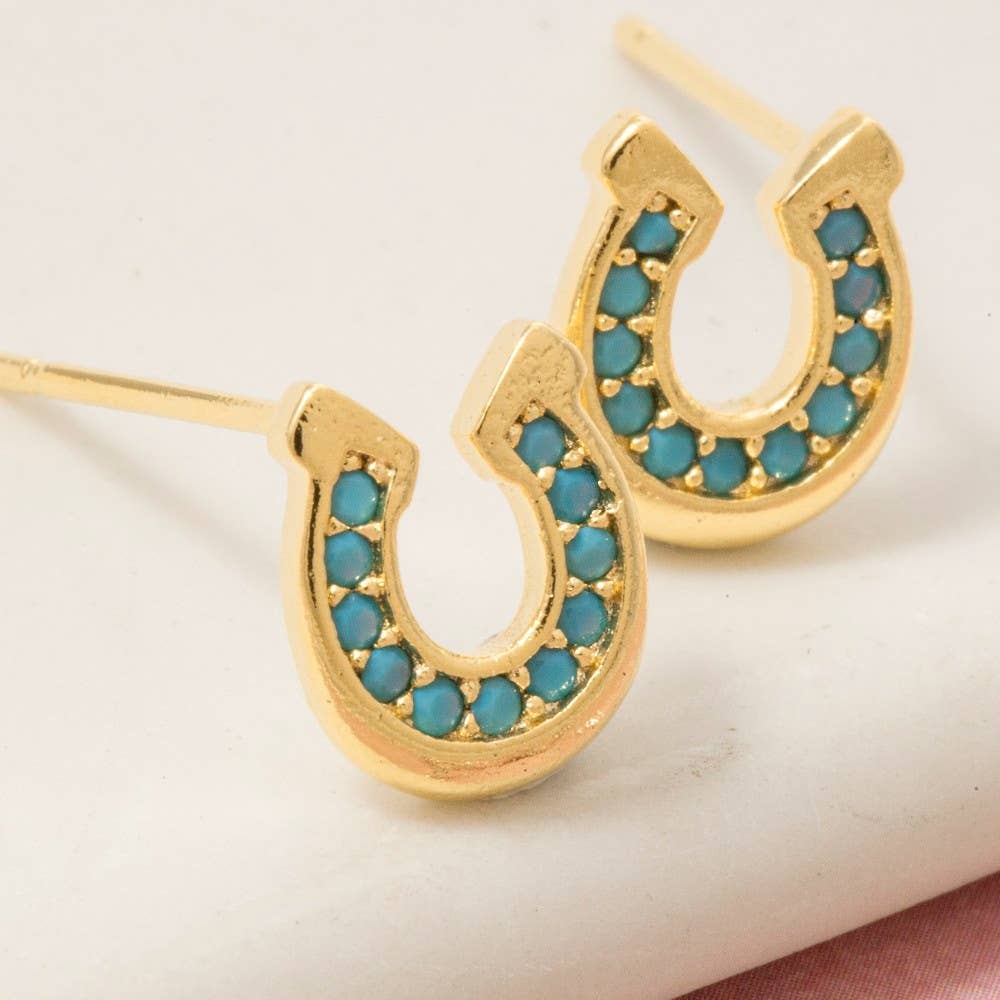 Gold Dipped Western Horse Shoe Stud Earrings: S