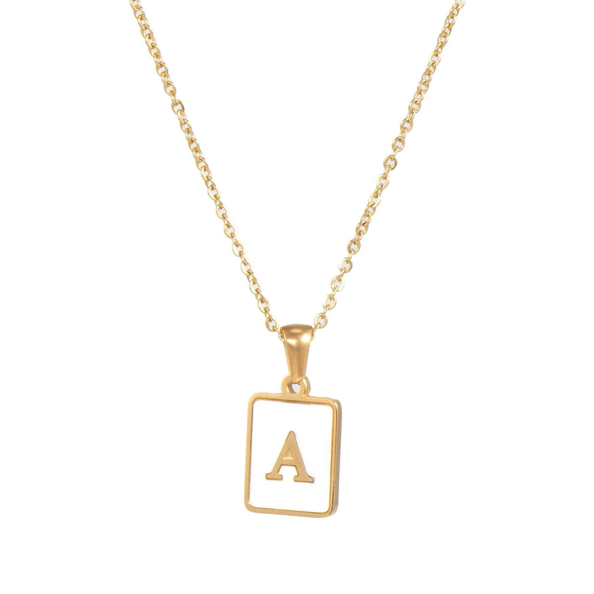 Square Initial 18K Gold-plated Stainless Steel Necklace -FGS: A