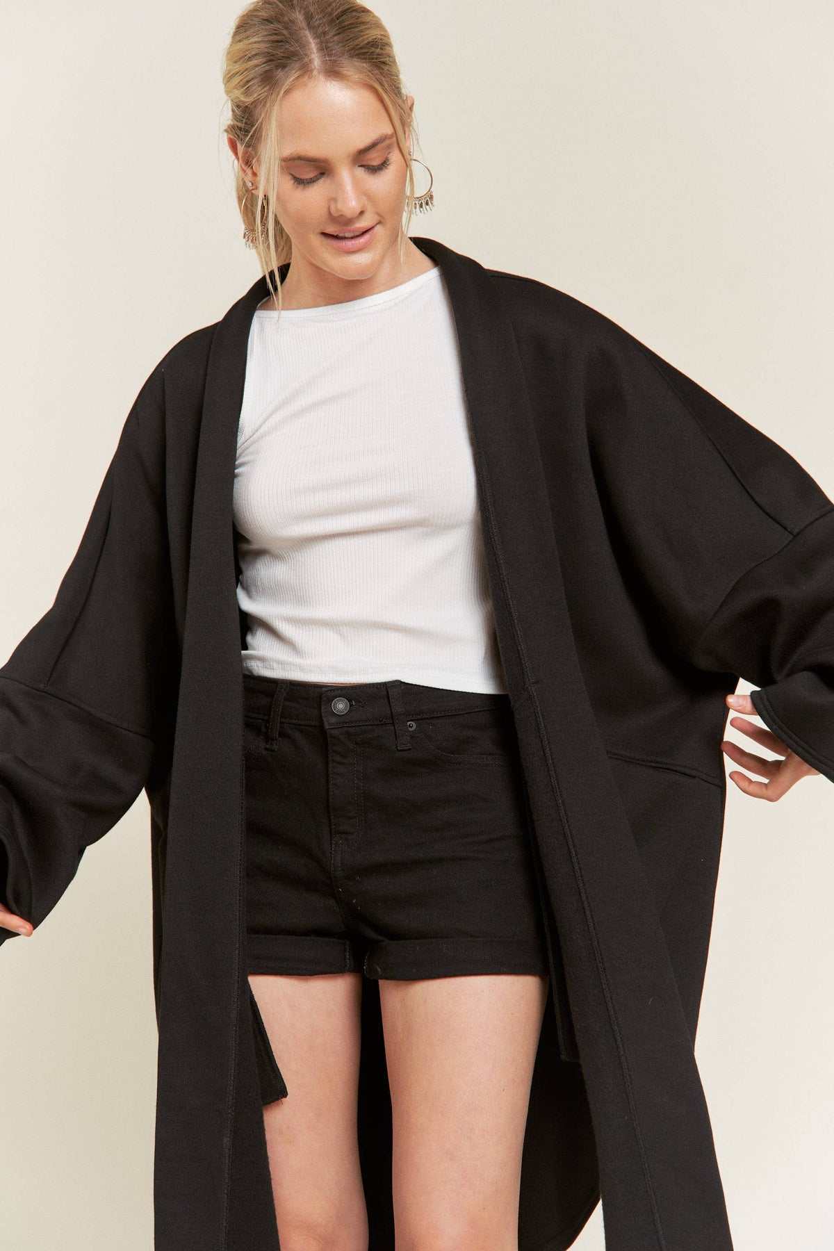 OVERSIZED KNIT CARDIGAN JJO5013: Black / L/XL