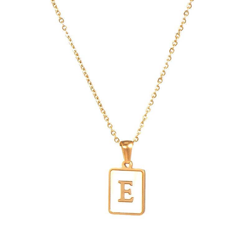 Square Initial 18K Gold-plated Stainless Steel Necklace -FGS: H