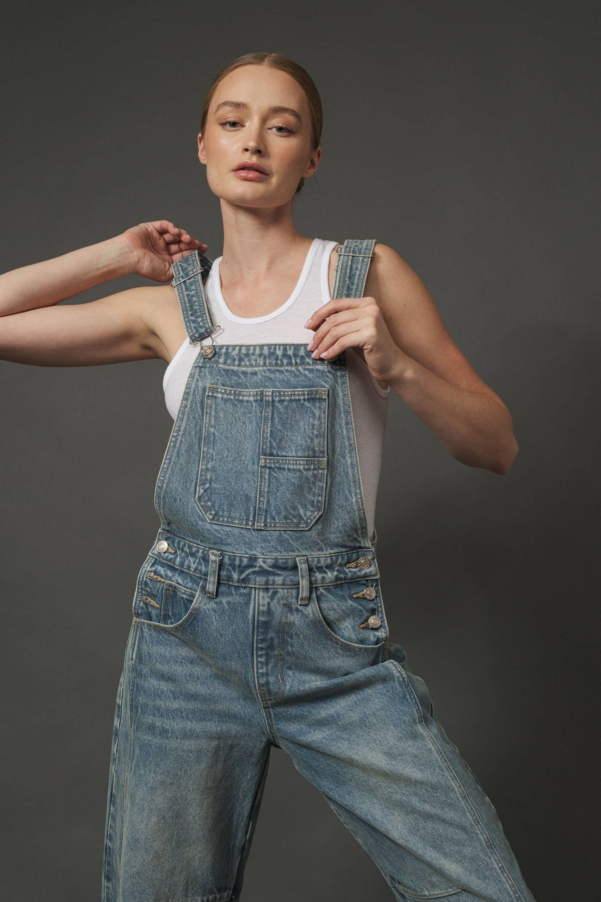 MAP2994 SLOUCHY RELAX FIT DENIM OVERALL: DENIM / S