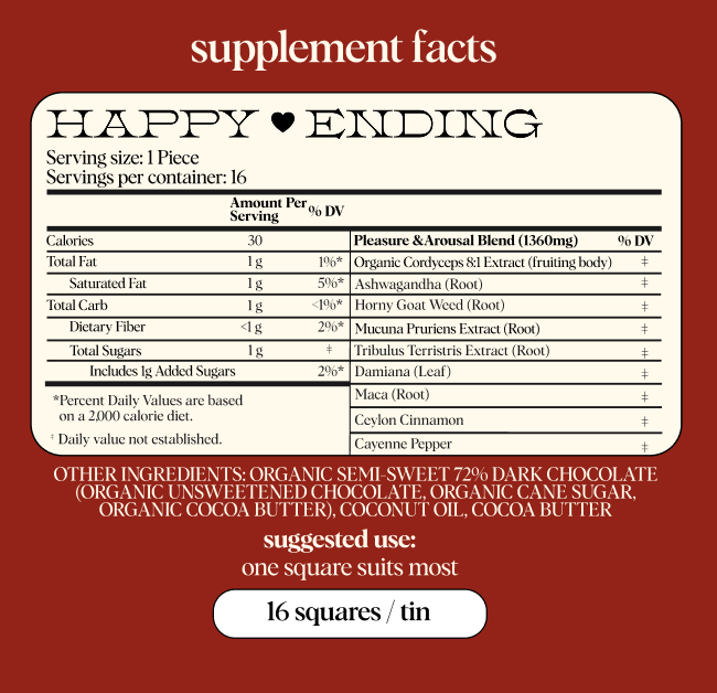Happy Ending - mushroom chocolate supplement for wellness