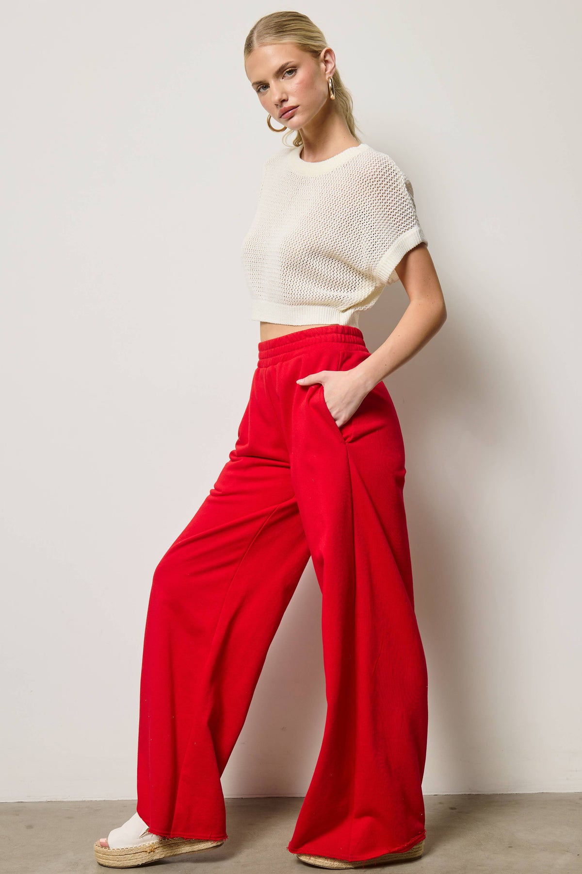 Wide Leg Cotton Jogger Sweatpants: Heather Grey / S