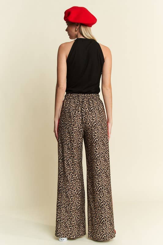 LEOPARD CONTRAST TROUSER RED PANEL: MOCHA BROWN / S
