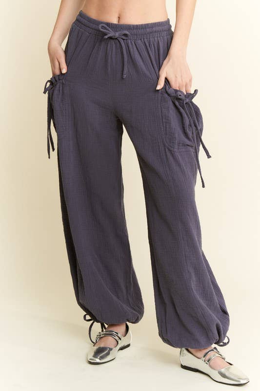 VINTAGE GAUZE JOGGER PANTS: Camel / XL