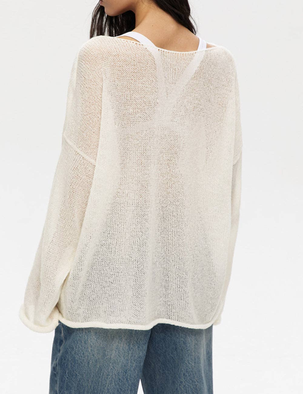 Ladies Solid Color Hollow Knit Top MY0106: Light Pink / S