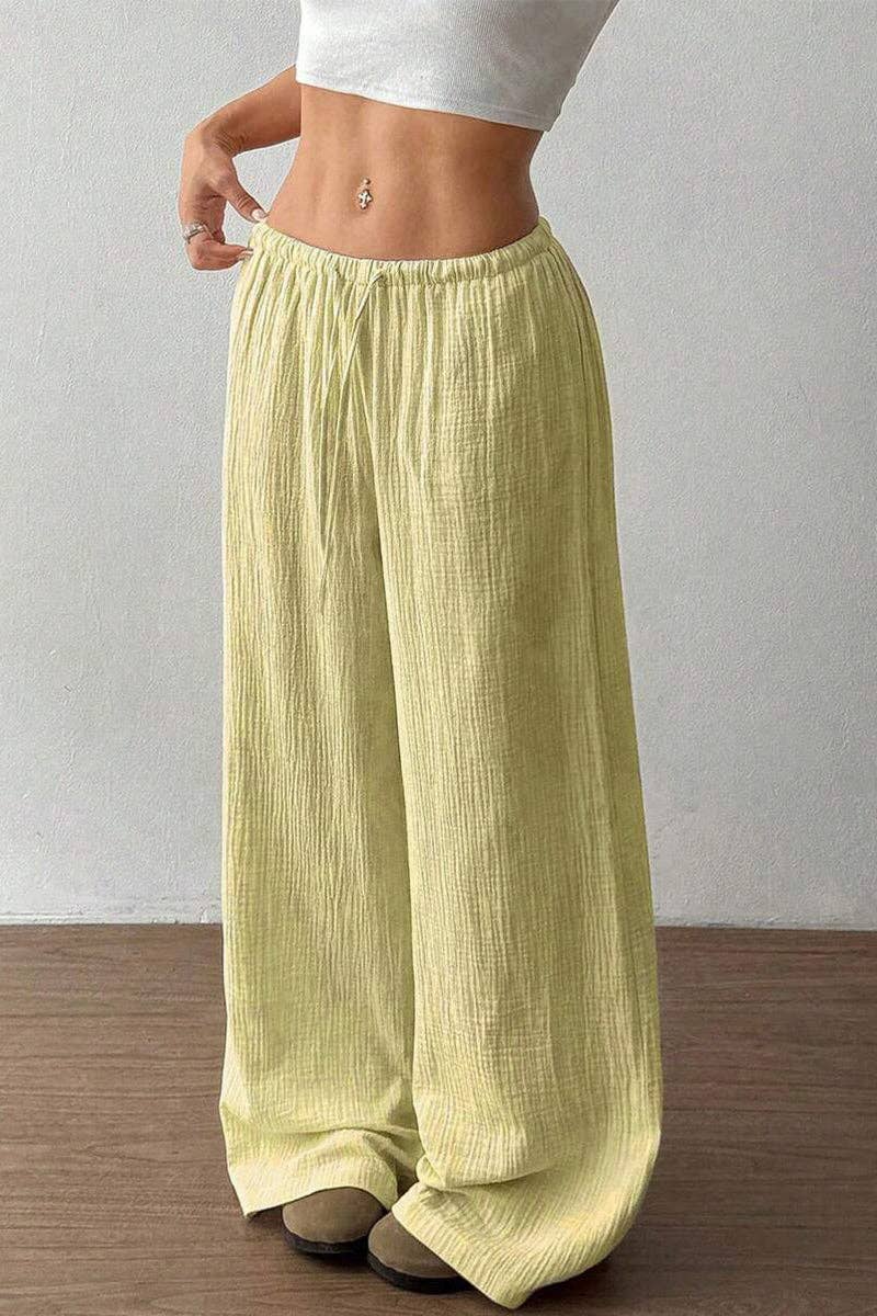 Relaxed Fit Wide-Leg Casual Pants: BLACK / 2XL