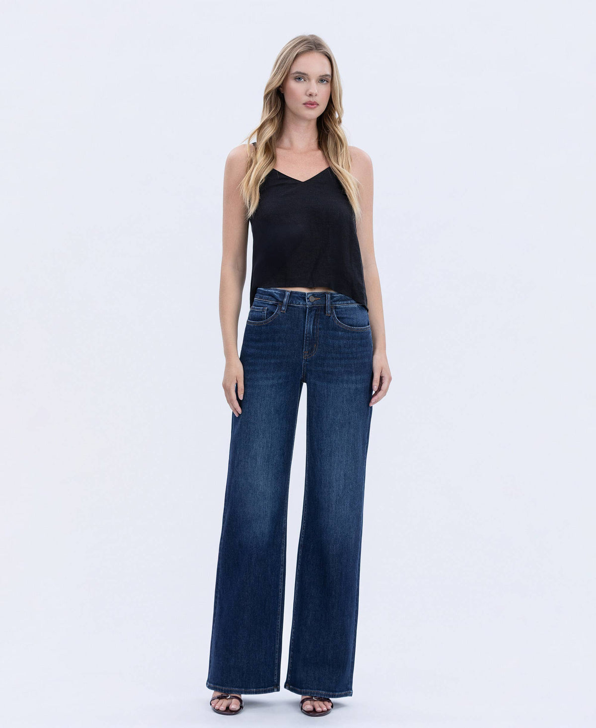 SUPER HIGH RISE FULL LENGTH DARK WASH WIDE JEANS T6937: UPLIFTED JEWEL / 27