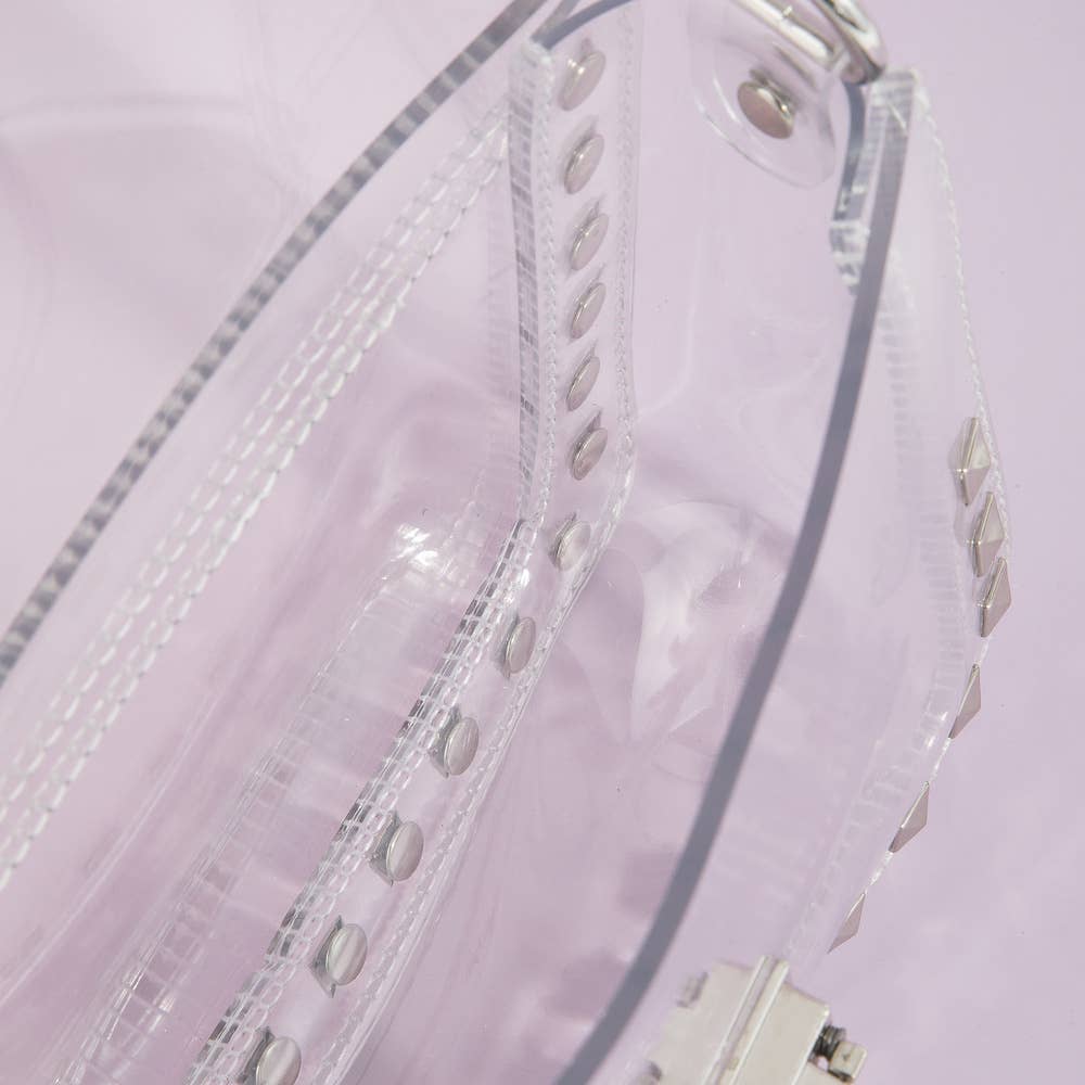 Clear Studded Crossbody Stadium Bag With Chain Strap: S