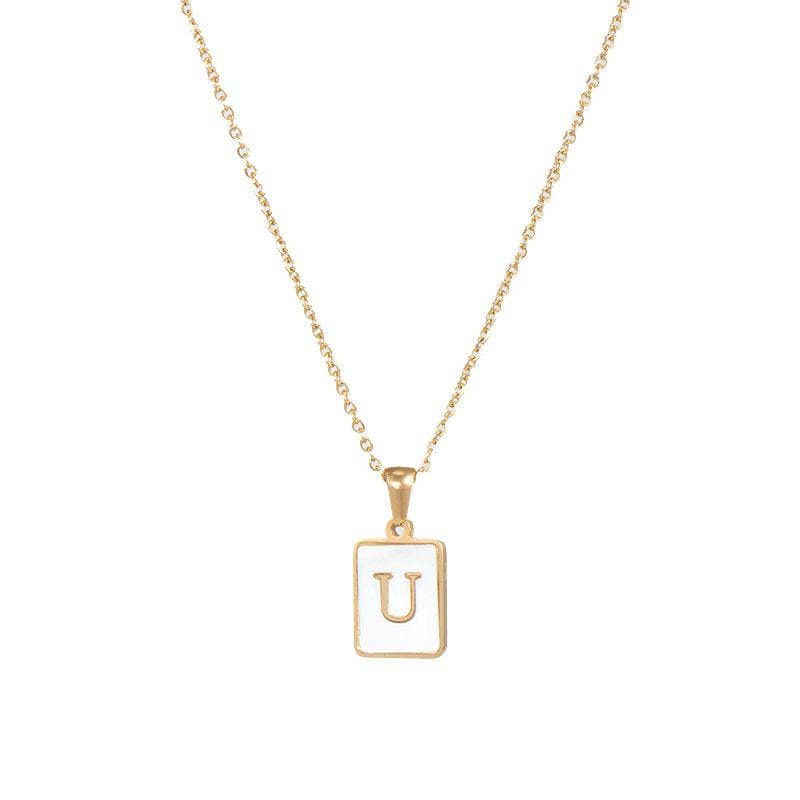 Square Initial 18K Gold-plated Stainless Steel Necklace -FGS: W