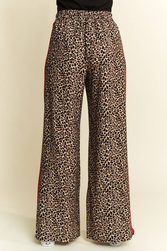 LEOPARD CONTRAST TROUSER RED PANEL: MOCHA BROWN / XL