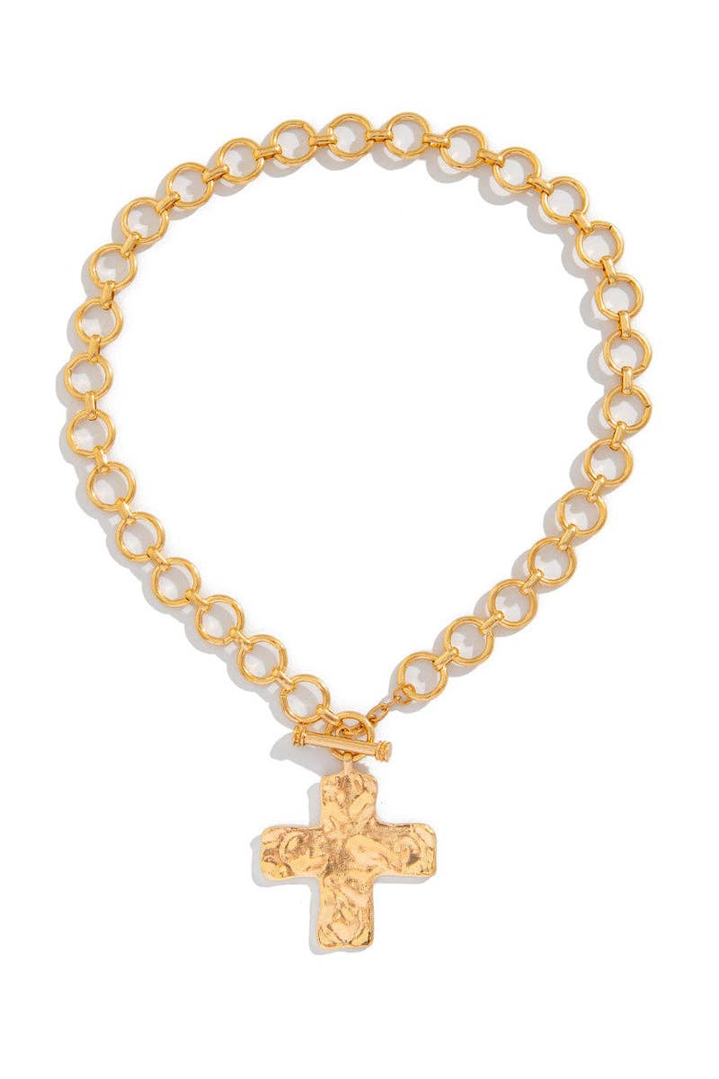 Chunky Chain Cross Pendant Necklace: SILVER / One Size